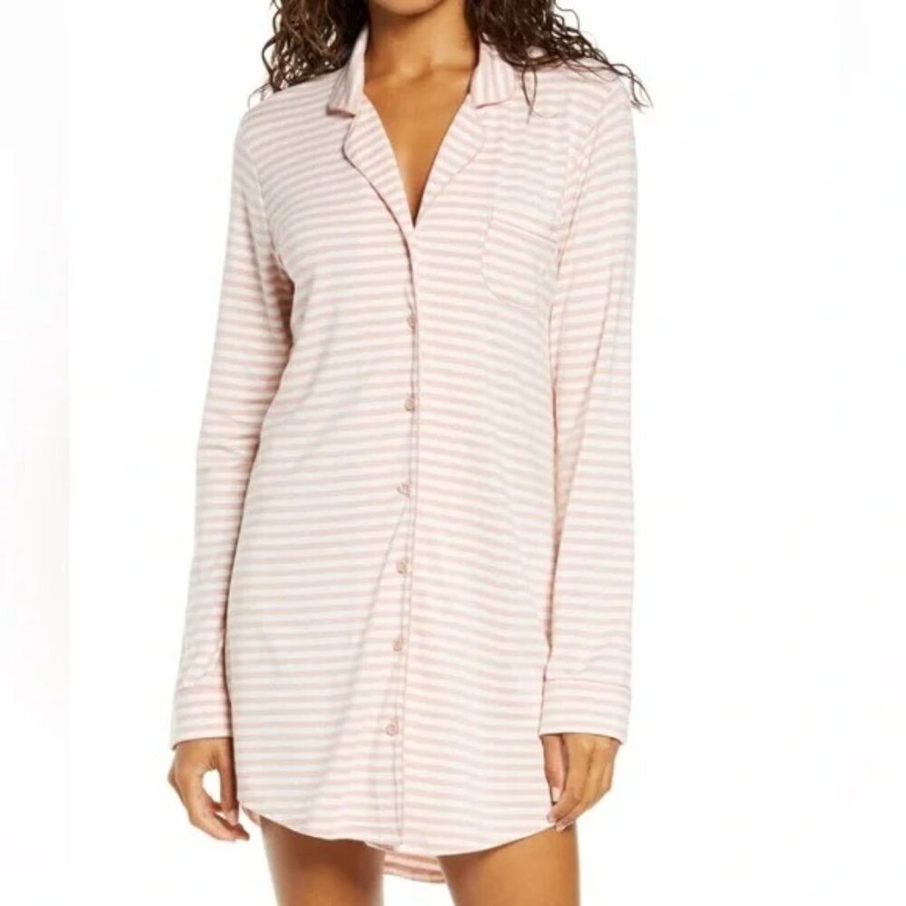 🎀 Nordstrom Pink White Stripe Moonlight Dream Sleep Shirt Modal PJs Sleep Dress